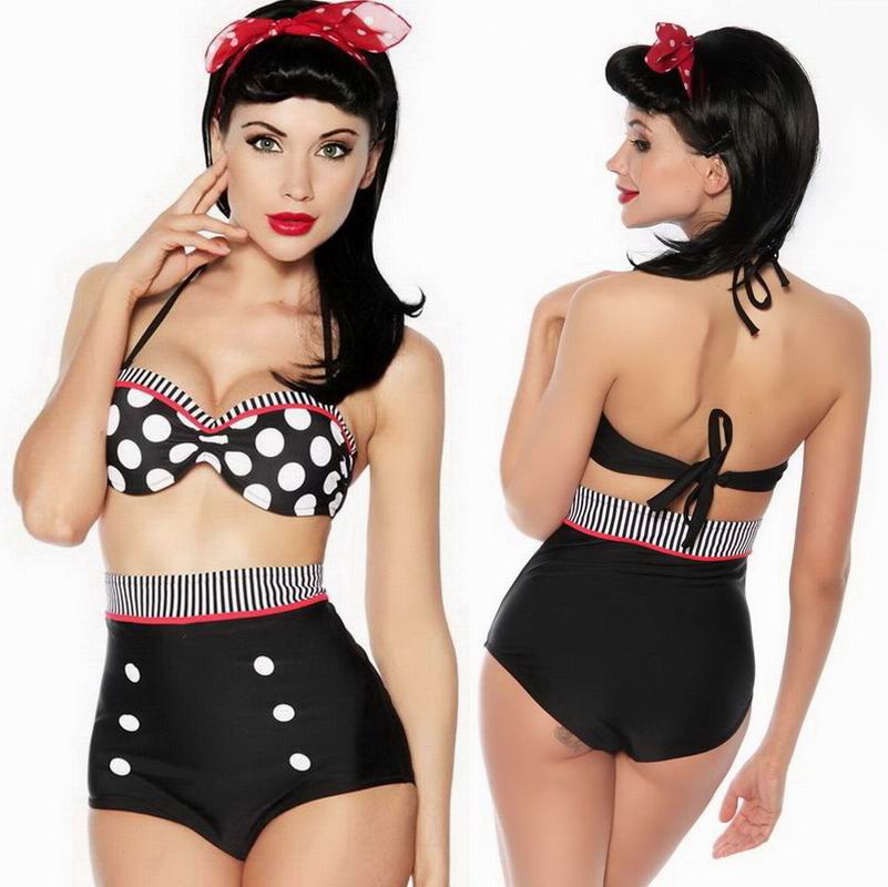 F4277 Adorable High Waist Nautical Sailor Girl Bikini Swimsuit